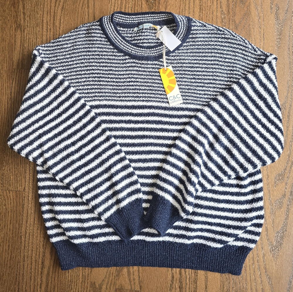 C.C California Woman Navy and White Striped Sweater Medium